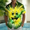 Herren buntes Tinten-Clown-Print Kurzarmhemd, Frühling Sommer Spaß Kunst Lässiges Oberteil, Tasche Revers-Stil