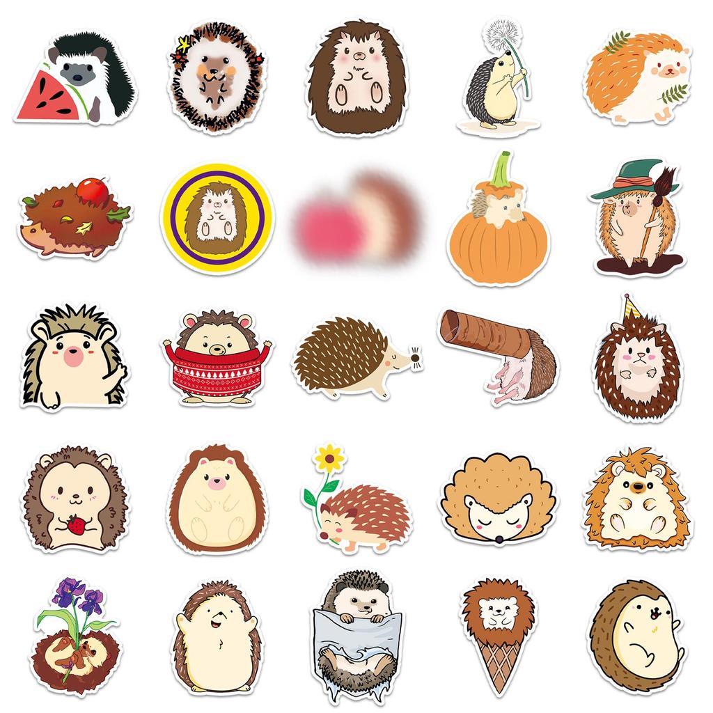 50 Cute Hedgehog Stickers - Waterproof Cartoon Animals for DIY Decoration of Water Bottles, Journals, Suitcases
