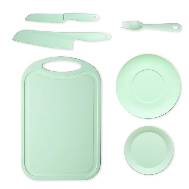 Available Kindergarten Plastic Kitchen & Fruit Knife Set for Kids - Includes Baby Fork & Vegetable Cutting Tools.