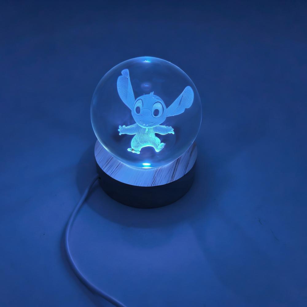

Animation 3D Stitch Crystal Sphere Crystal Mini LED Night Wood Material Lamp Warm Light/7 Hues Desk Decoration Room Boy Girl Celebration Presents