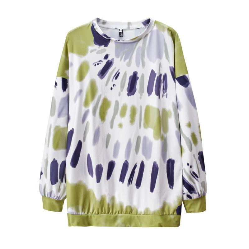 Women's Tie-Dye Long Sleeve Hoodie: Autumn/Winter Loose Fit with Round Neck