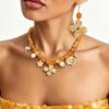 N11811 Bohemian Acrylic Beaded Necklace Metal Flower Pendant Earrings Jewelry Set Women