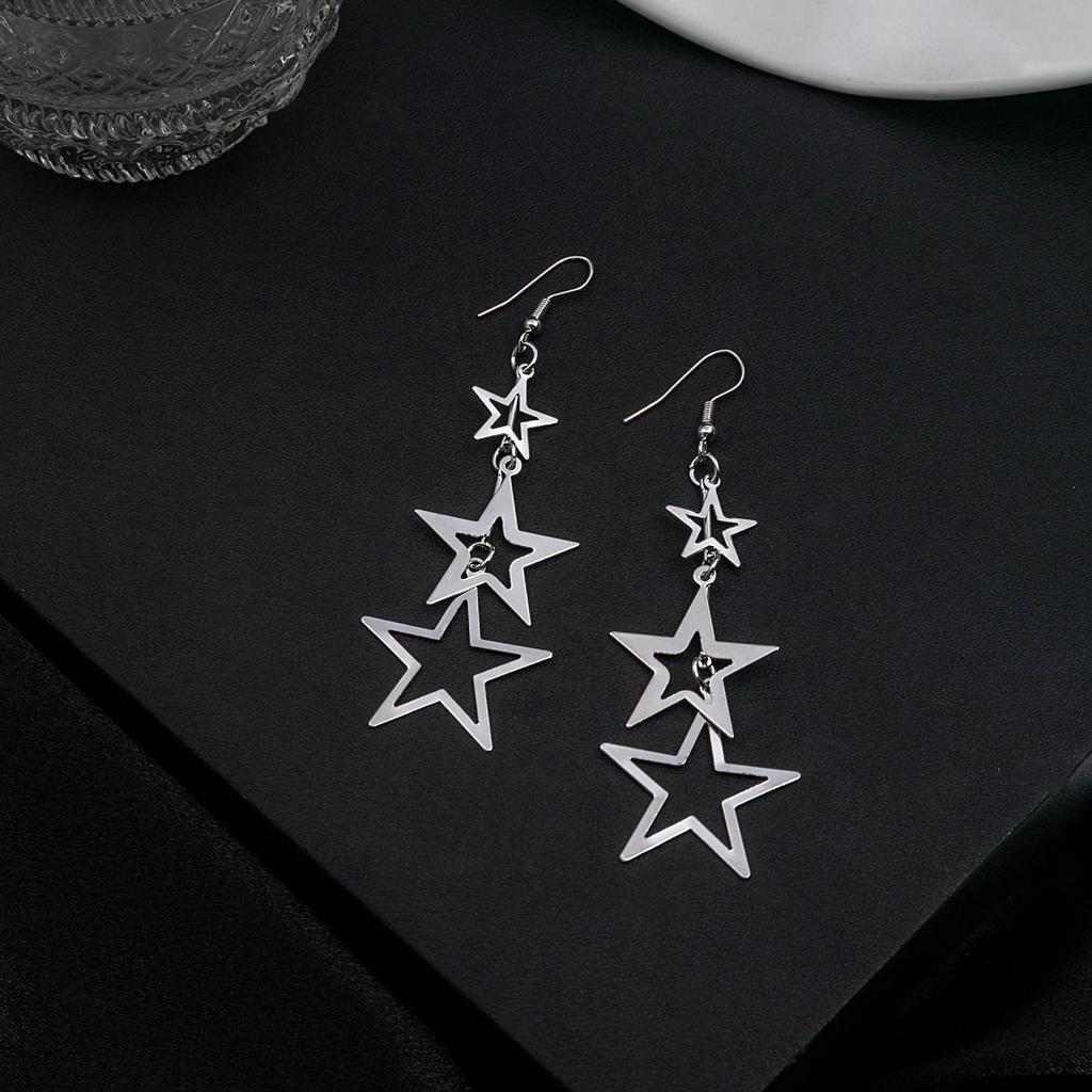 Simple Leaf Hollow Earrings, Exaggerated And Creative Multi-Layer Five-Pointed Star Long Fringed Earrings