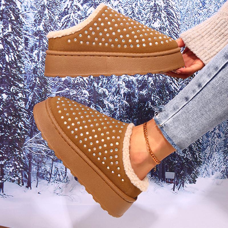 Platform Plush Slippers Women 2025 Warm Non Slip Winter Cotton Shoes Woman Thick Sole Fluffy Snow Boots Female