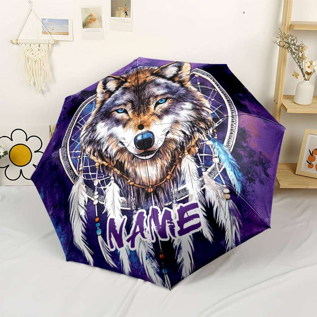 Dreamcatcher Wolf Automatic Folding Umbrella Lightweight Retractable Design For Outdoor Adventures And Travelt48