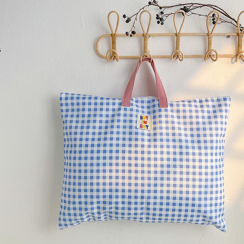 Stylish Letter Print Kids Handbag Large Capacity Casual Plaid Crossbody Bag For Children синий