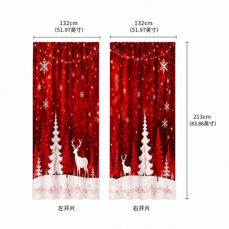 Christmas Printed Curtains Semi-Sheer Holiday Decor Living Room Bedroom Kitchen