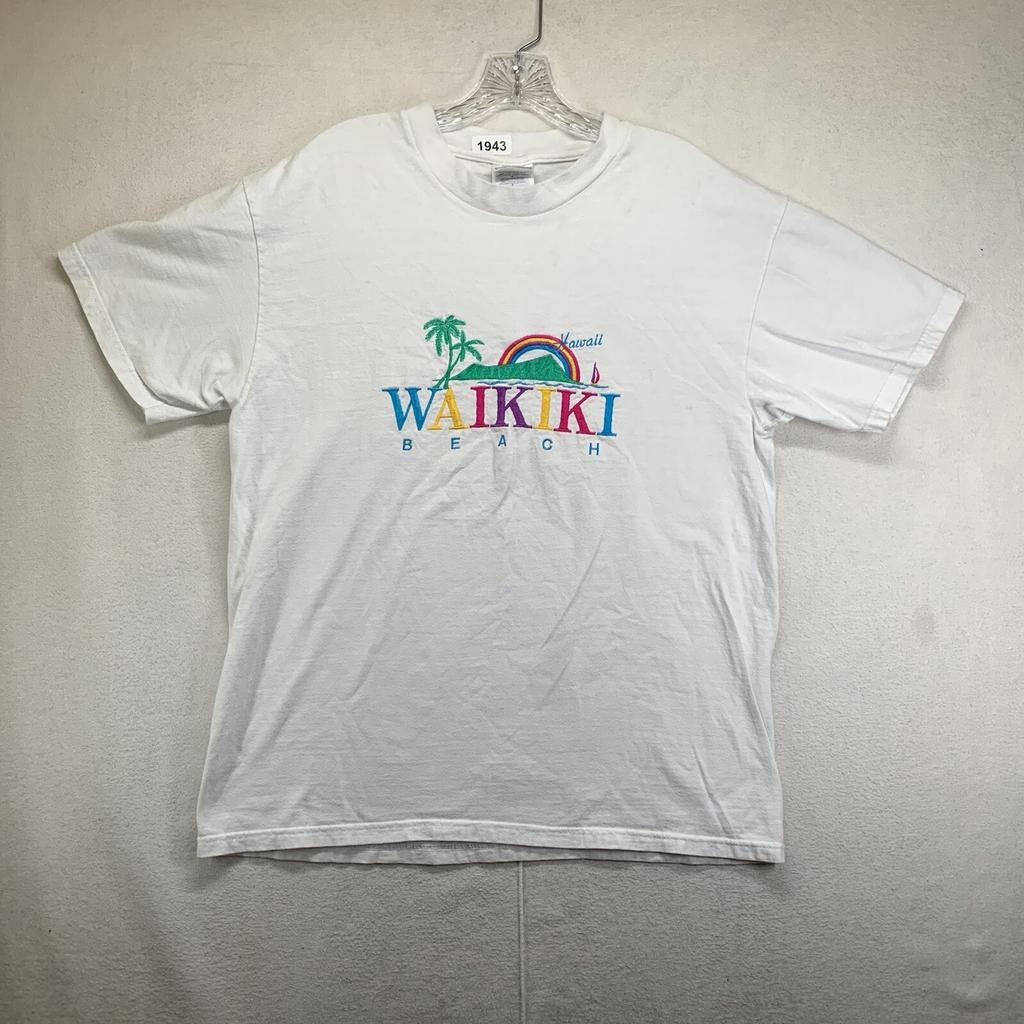 Vintage Waikiki Beach Hawaii T Shirt Mens Medium Colorful Embroidered Spell Out