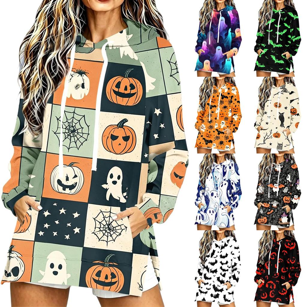 Women's Fashion Casual Long Sleeve Hoodie with Halloween Print for Fall