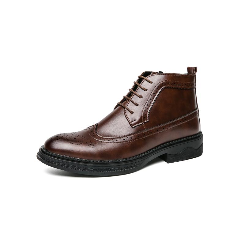 

Men s high top leather shoes Designer s casual style Business office fashion party Autumn and winter black brown boots New 38
