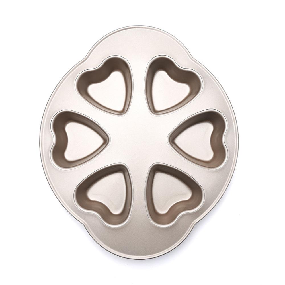 

Heart - Shaped 6-Cup Cake Mold Baking Tray Golden Non-Stick Chocolate Jelly Six-Roll Golden#0