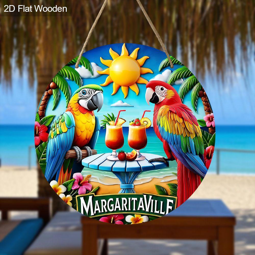 2D Flat Hanging Decorative Signs,interior Wall or Door Decoration,garden Decoration,the Pattern Is Seaside Parrots,a Housewarming Gift for Friends