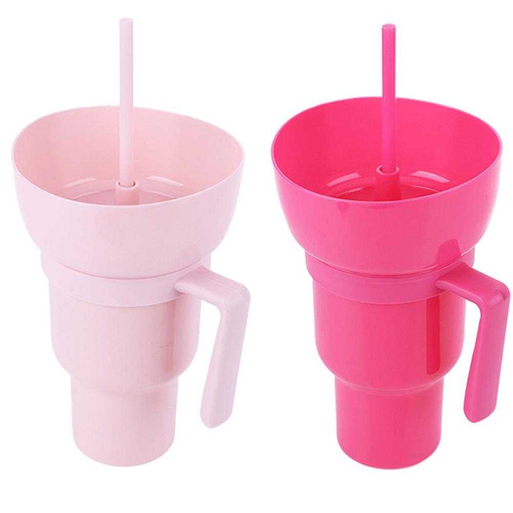 2Pcs 1000ml Portable Tumbler Leak Proof Multifunction Stadium Tumbler Multi-Purpose Popcorn Beverage Cup for Cinema Home Travel