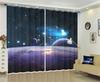 Earth Space Night Milky Way Starry Sky Printed Drape 2 Pieces Thin Children's Curtain for Living Room Bedroom Window Drape Decor