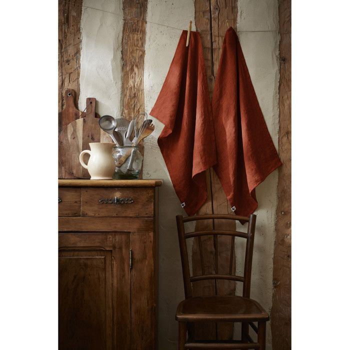 Lot de 2 essuie-mains "Soline" 50 x 70 cm Lin lavé - Soline Paprika