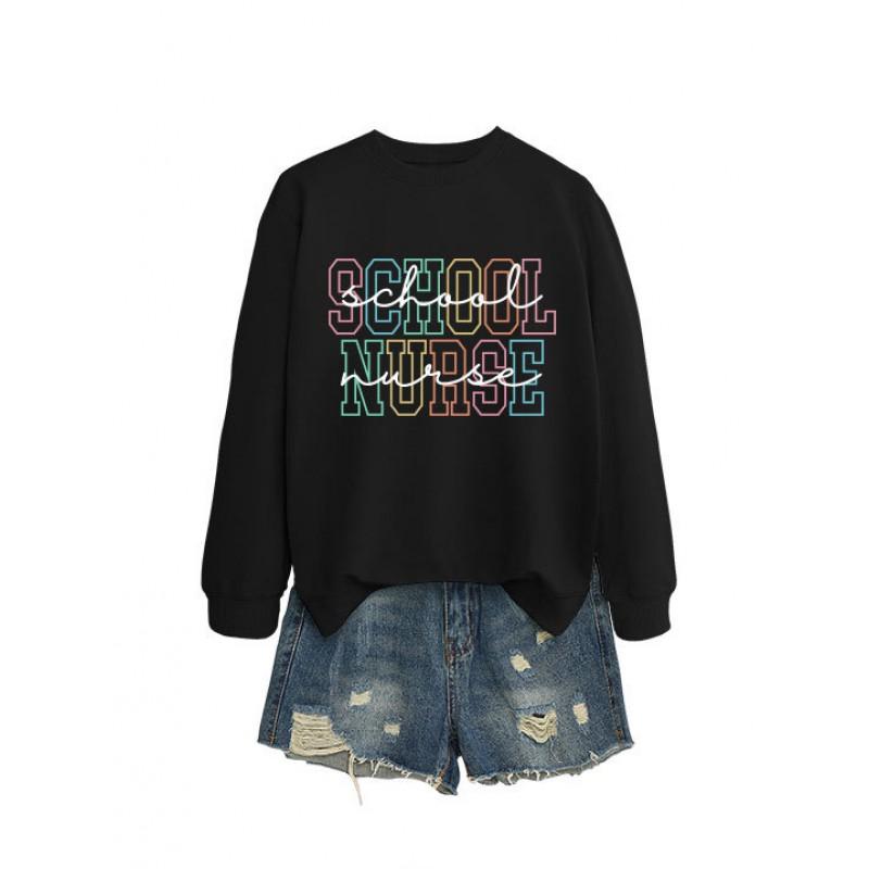 Womens Casual Long Sleeve Hoodie Sweatshirt With Print Design Loose Fit Cotton Blend Office Chic Style