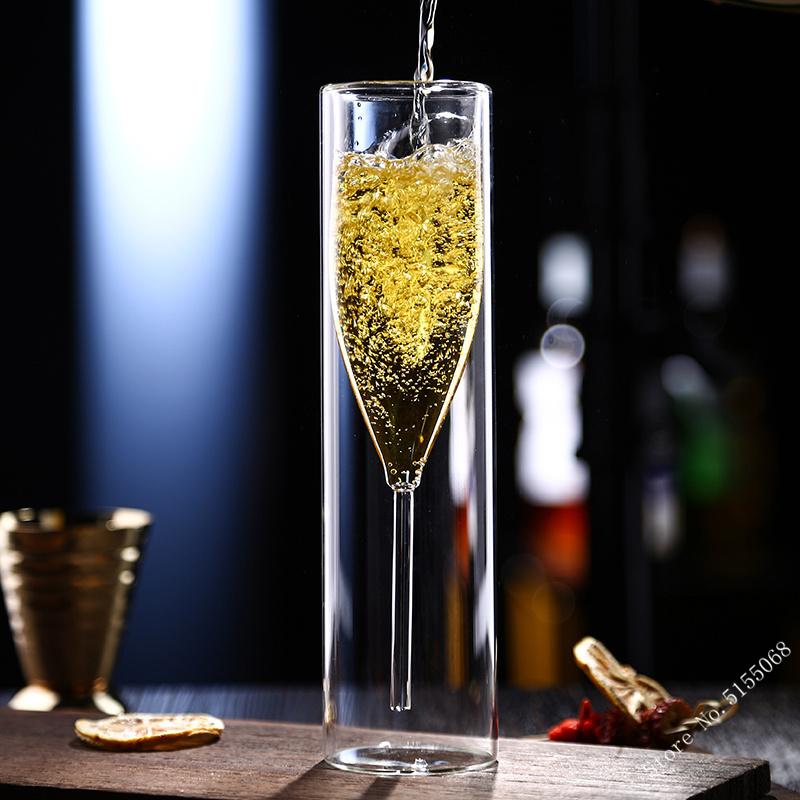 2 Stück 150ml doppelwandiges Glas Champagnerflöte Französischer Stil Romantische Hochzeitsfeier Weinglas Restaurant Sherryglas Aperitifglas