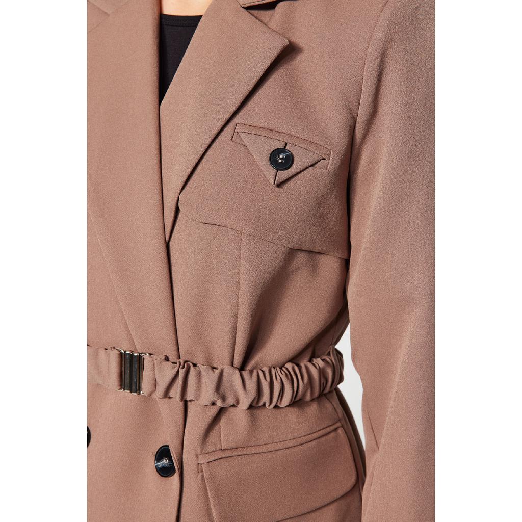 Jachetă maro țesătă cu centură Tctaw24ck00025