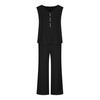 2 Pcs/Set Women Vest Pants Set Sleeveless V Neck Button Decor Wide Leg Straight Loose Solid Color Lady Top Trousers
