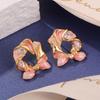 Exquisite Pearl and Floral Oil Painting Stud Earrings for Women