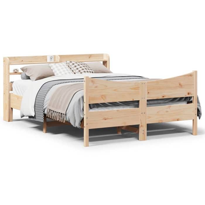 VidaXL Bed Frame with Headboard 135x190 Cm Solid Pine Wood, Slatted Base, Double Bed Frame, Wooden Bed Frame 3307059
