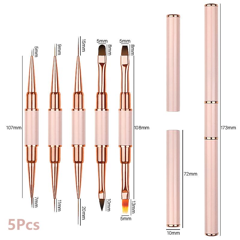 

5Pcs/Set Double Headed Metal Nail Design Art Pen Detail Brush Nail Painting Construction Extension Manicure Tools Diy рожевий