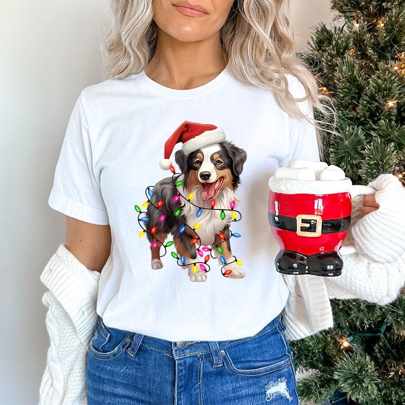 Festive Woman Tshirts Dog Owner Christmas Gift Short Sleeve Tshirt Trendy Girls Clothing Kawaii Cartoon Santa Dog Classic Tops