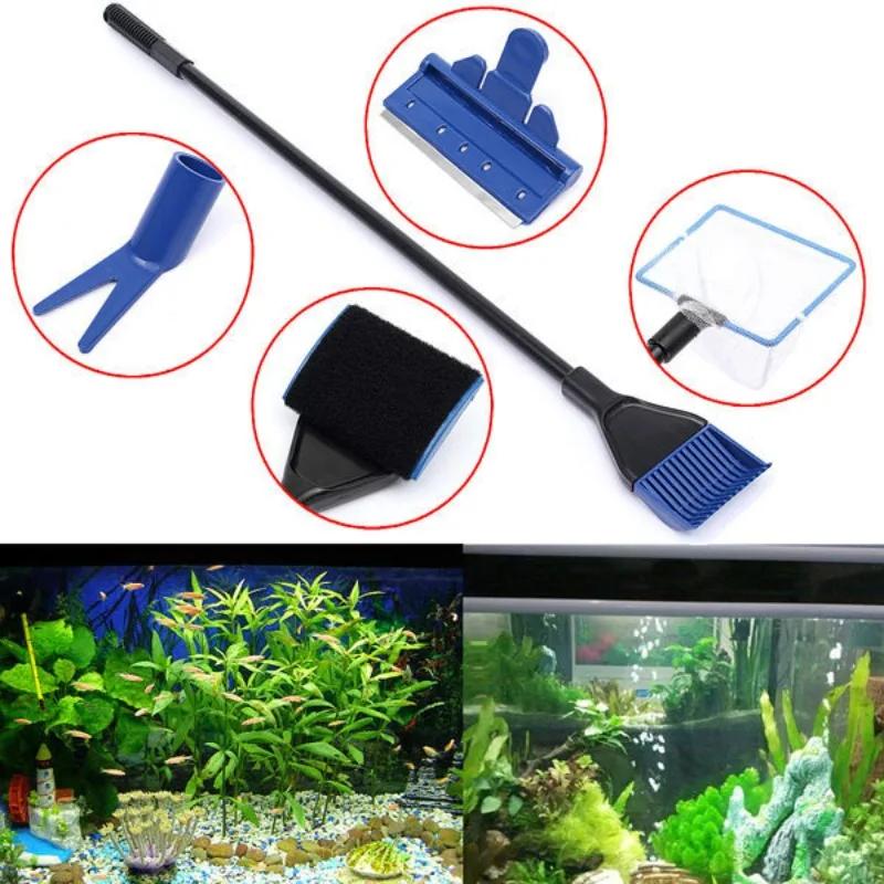 5-in-1 Aquarium Tool Fish Tank Glass Cleaning Brush Fishing Aquatic Grass Clip Algae Scraping Knife Long Handle Cleaning Tools