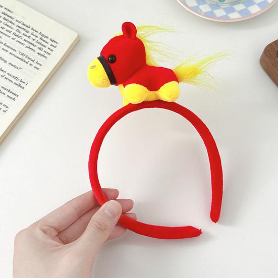 Headband Year of Horse 2026 Cartoon Headwear Soft Plush Material Comfortable Fit Hair Hoop Cosplay Photo Prop