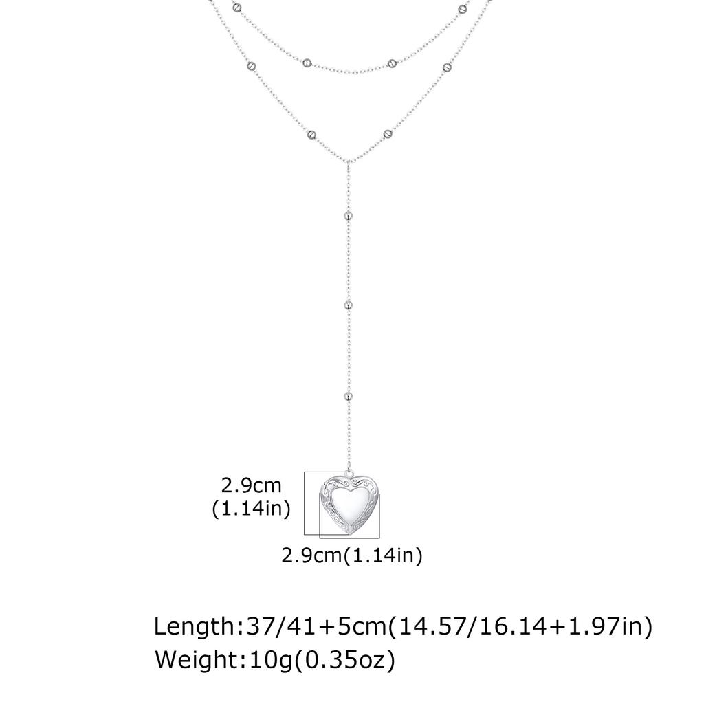 Classic Heart Locket Pendant Beaded Chain Necklace for Women Stainless Steel Family BFF Pendant Trendy Collar Jewelry Gifts