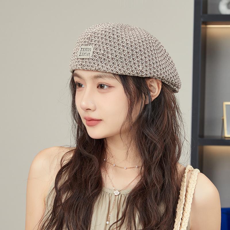 New beret women's summer hollow breathable face small painter hat letters versatile big head circumference hat tide