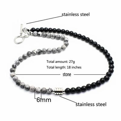 6mm Naturstein Tigeraugen Lava Perlenkette Edelstahl Perlen Charm Halsband Halskette Mode Herrenschmuck 18 Zoll