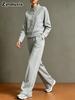Women's Solid Color Stand Collar Cardigan Sweatshirt & Pants Set for Casual Wear