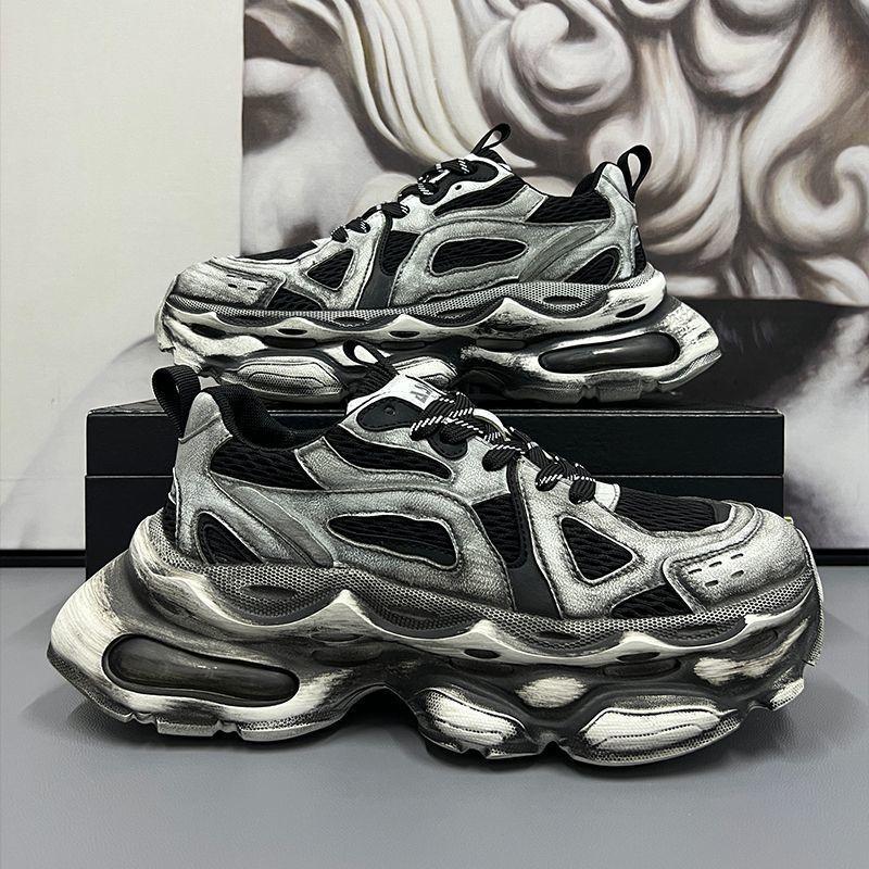 2025 spring retro polished men's shoes, new summer mesh breathable casual sports thick sole heightening dad trendy shoes