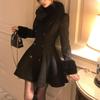 Elegant Woolen Long-Sleeve Coat with Cinched Waist for Women