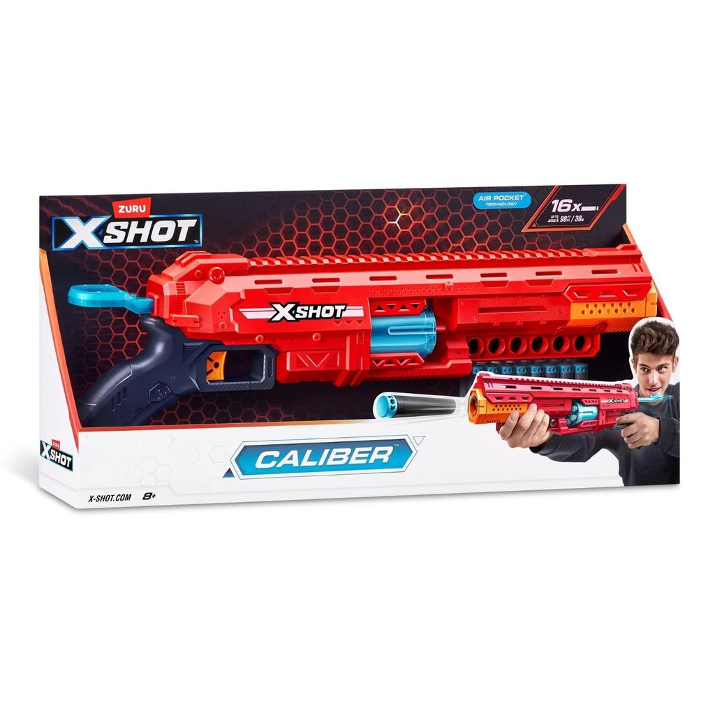 ZURU XSHOT Excel Caliber 16-Dart Blaster Toy, Sponge Darts, 36675, Authentic