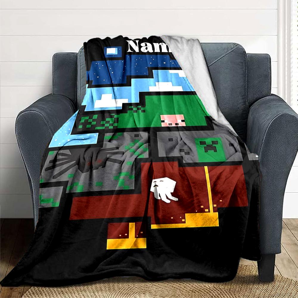 Custom Name Minecraft Adventure Quest Blanket for Couch & Bed, Plush Cozy Fuzzy Blanket Super Soft & Warm Blankets for Fall and Winter. 0908442