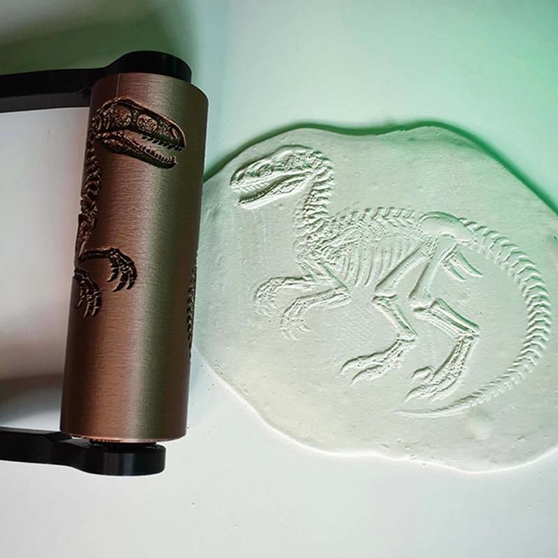 [Y]Big Size Texture Rollers Fossil Skeletons Design Retro Embossing Roller For Soft Clay, Ultra-Light Clay, Pottery DIY Crafts