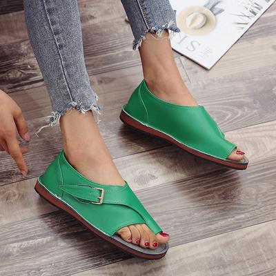 2024Summer Beach Sandals Sandalia New Women PU Leather Sandals Fashion Peep Toe Buckle Design Roman Sandals Women Flat Shoes