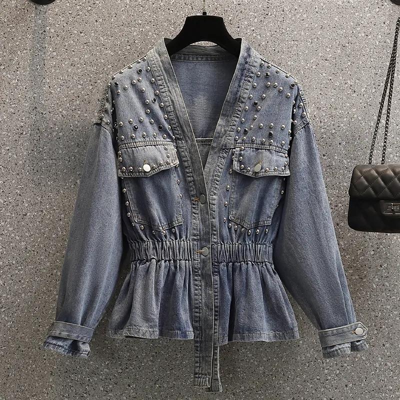 

Women s Denim Jacket Design Sense Spring Autumn V-neck Versatile Ladies Korean Version Appear Thin Female Cowboy Coat S