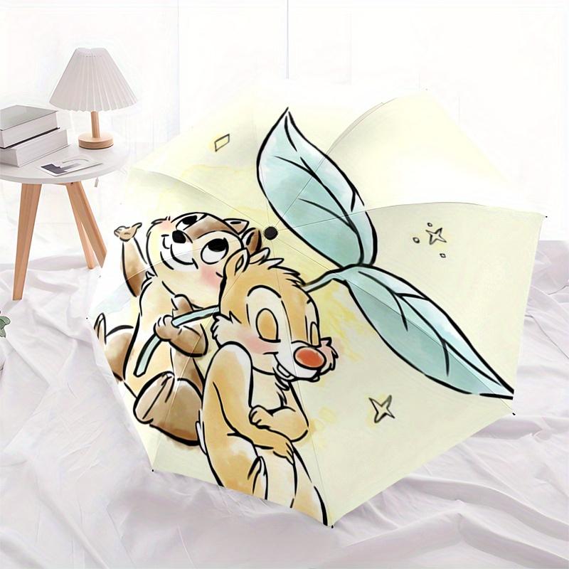 Chip and Dale Themed Automatic Opening and Closing Folding Umbrella, Reinforced 8 Ribs, Compact Travel Design, Fashionable Folding Umbrella,