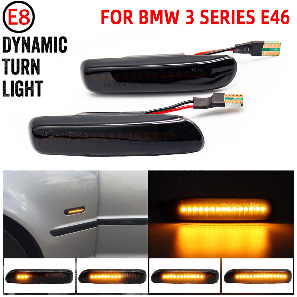 2Pcs Dynamic Fender Side Marker Lamps LED Fender Turn Signal Light Indicator Blinker Yellow Light Compatible with BMW 3 Series E46 1997-2001