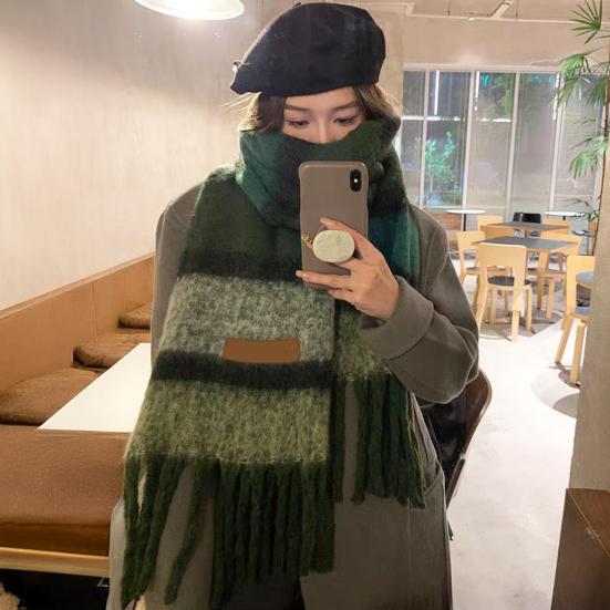 Dames Mohair Vinterskjerf Kasjmirfølelse Dusk-skjerf Fargerikt Stripet Langt Skjerf Vinter Sjal Wraps for Kaldt Vær