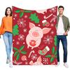 Cute Pig Holiday Blanket Soft Cozy Fabric Red Green Christmas Decor Gift Suitable for Home Couch Bed Snowflakes Design