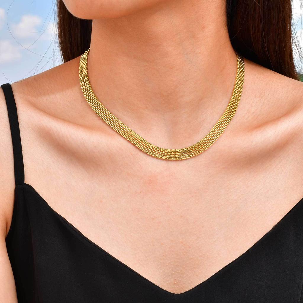 Stainless Steel Plated 18K Gold All-Light Mesh Necklace 3Mm8Mm Wide, Jewelry Nc-2363