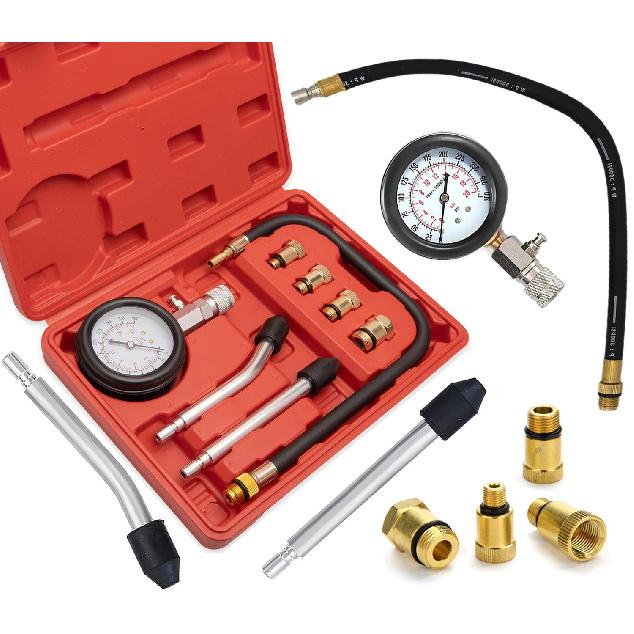 0-300PSI Engine Compression Tester Kit Engine Compression Tester, 8PCS Engine Cylinder Pressure Gauge for Petrol Gas Engine Test