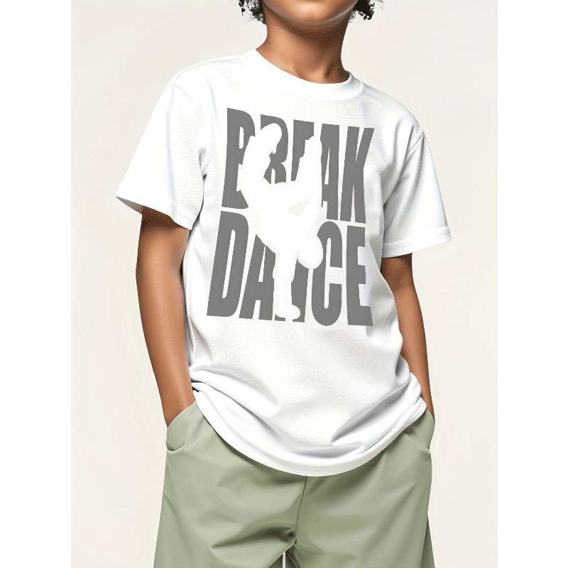 

European Size Boys Round Neck Short Sleeved T Shirt with Street Style Portrait Print 164cm білий