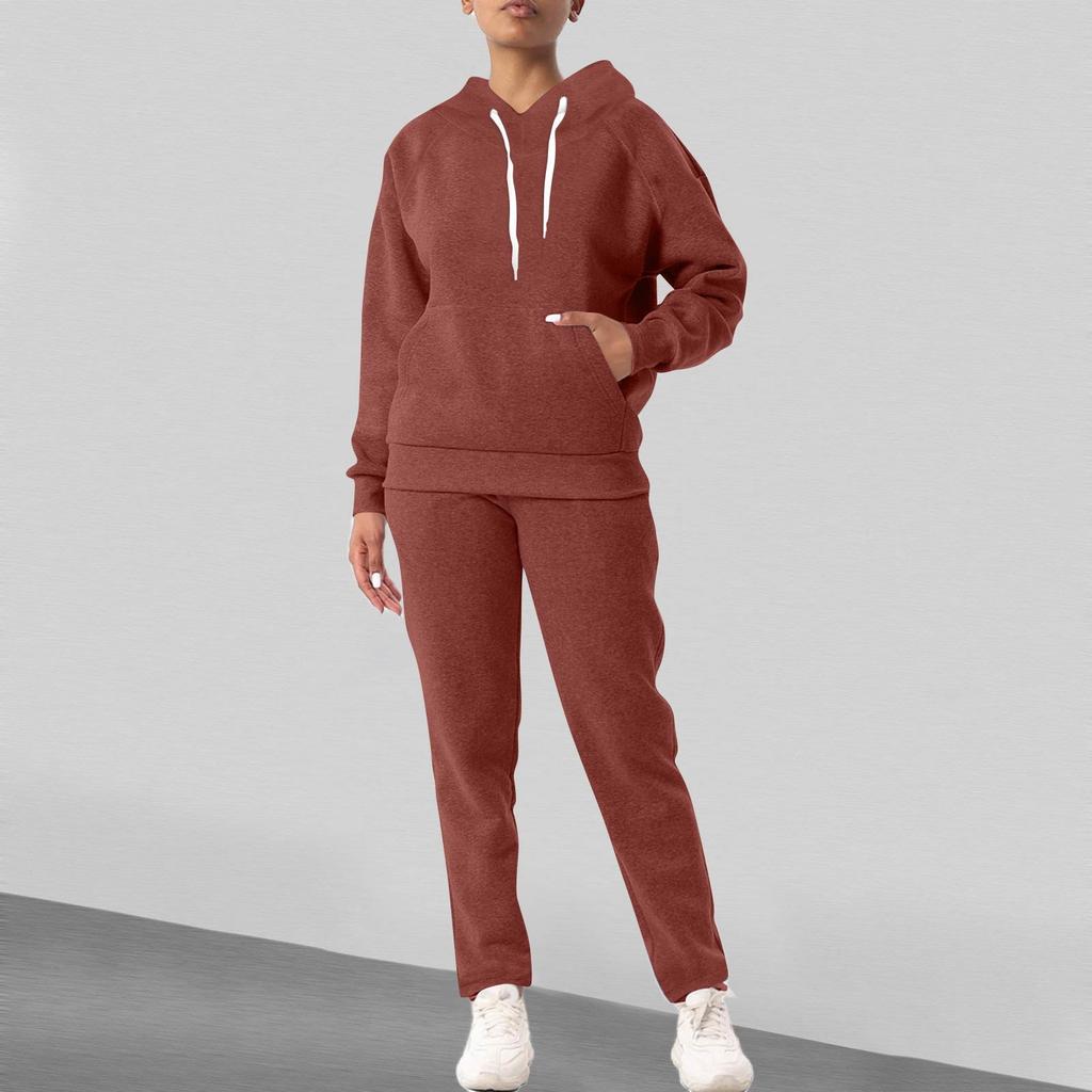 Women's Fashion Solid Colour Long Sleeve Long Pants Sport Two Piece Set