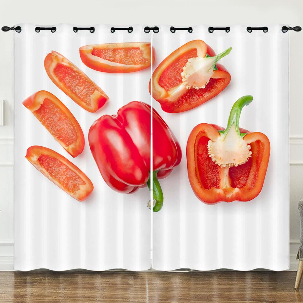 Curtains, Vegetables, Red Peppers, Digital Printing, Blackout Curtains, European And American Sizes, No Punching
