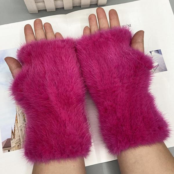 Winter Gloves for Women Natural Mink Fur Knitted Fingerless Solid Warm Elastic Gloves